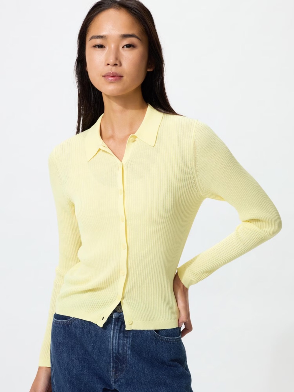 Uniqlo yellow ribbed button down